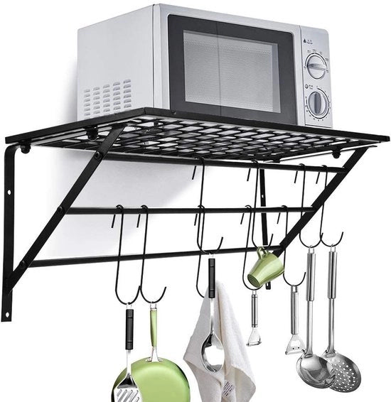 Organizzatore da Cucina a Parete con 10 Ganci Removibili - Nero Inox - 24,41 x...