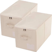 Organizzatore con coperchio - Scatola organizzatrice - Risparmio di spazio - Pieghevole e stabile - 2 pezzi 60 litri - Beige