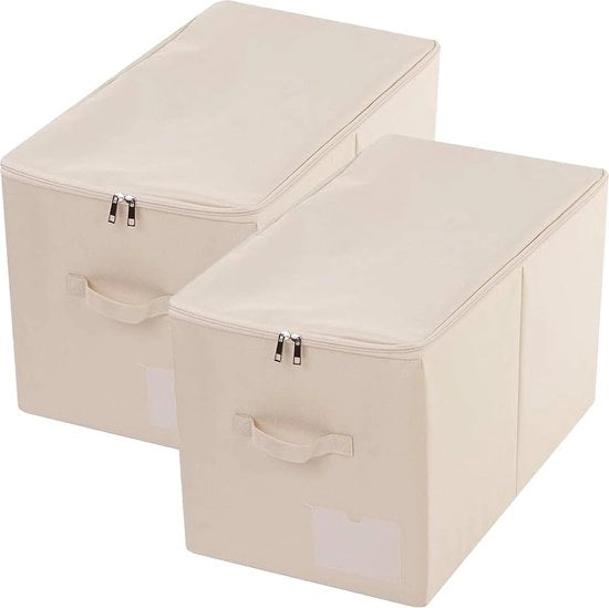 Organizzatore con coperchio - Scatola organizzatrice - Risparmio di spazio - Pieghevole e stabile - 2 pezzi 60 litri - Beige