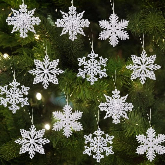 Decorazione di neve per Natale - 24 pezzi di fiocchi di neve decorazione di Natale festa di Natale con glitter - argento