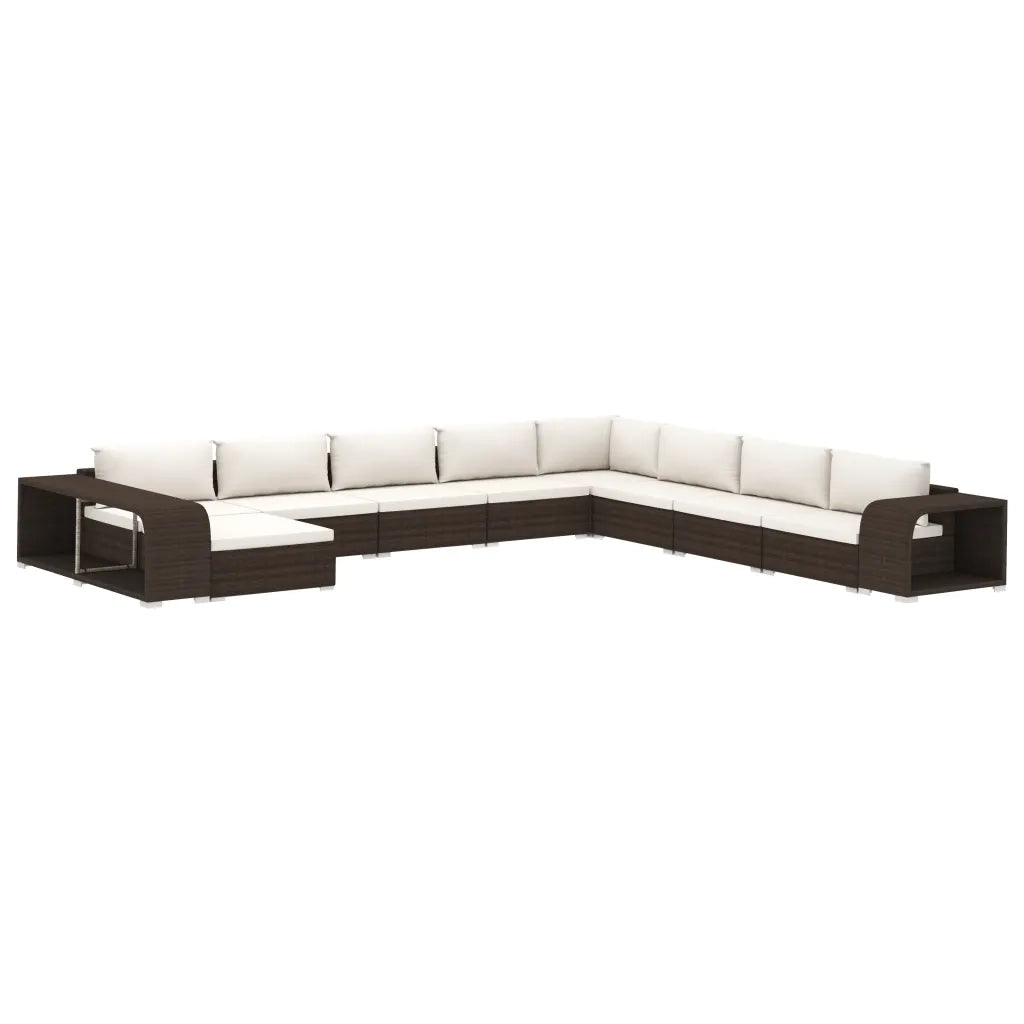 Set Divani da Giardino 11 pz con Cuscini in Polyrattan Marrone 48319