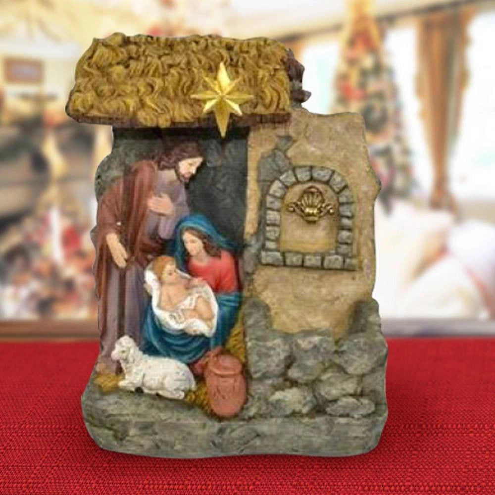 Trade Shop - Nativita' In Resina Scenario Con Fontana E Luce Calda 37cm Decorazioni Natalizie -