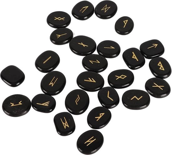 Set di 25 rune Viking Elder Futhark incise per preghiere, divinazione e guarigione - Obsidiana.