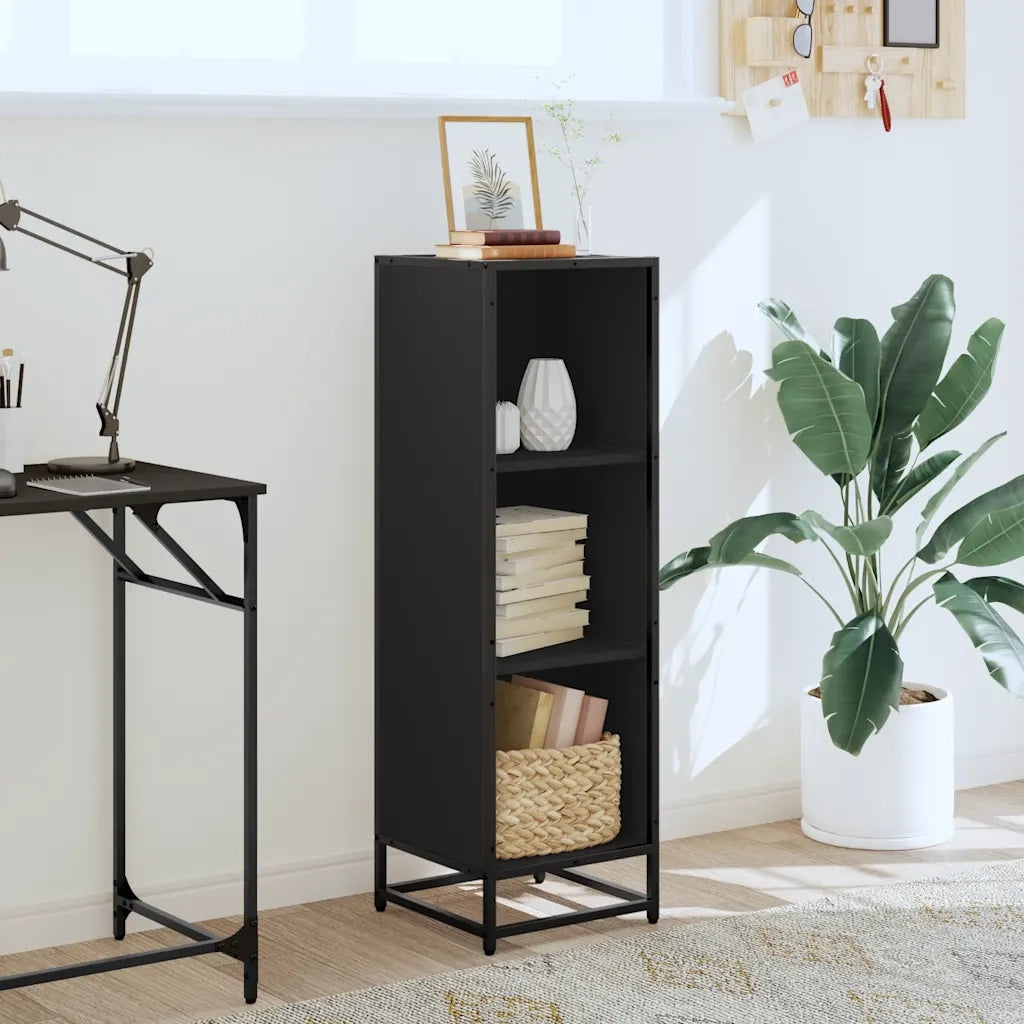 Libreria-Scaffale per Libri-Mobile di Stoccaggio Nera 33,5x33x107,5 cm in Legno Multistrato