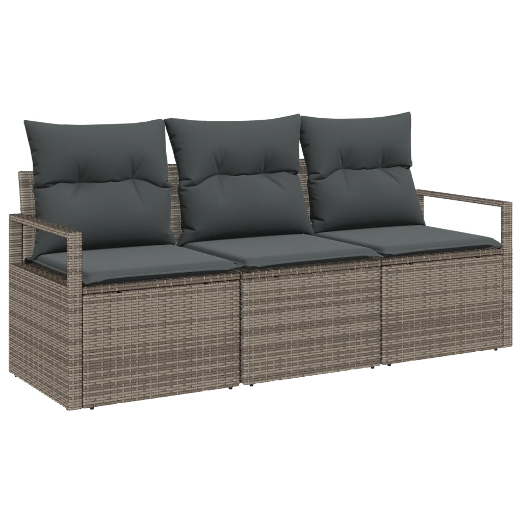Set di 3 Pezzi di Divano da Giardino con Cuscini Grigio Polyrattan