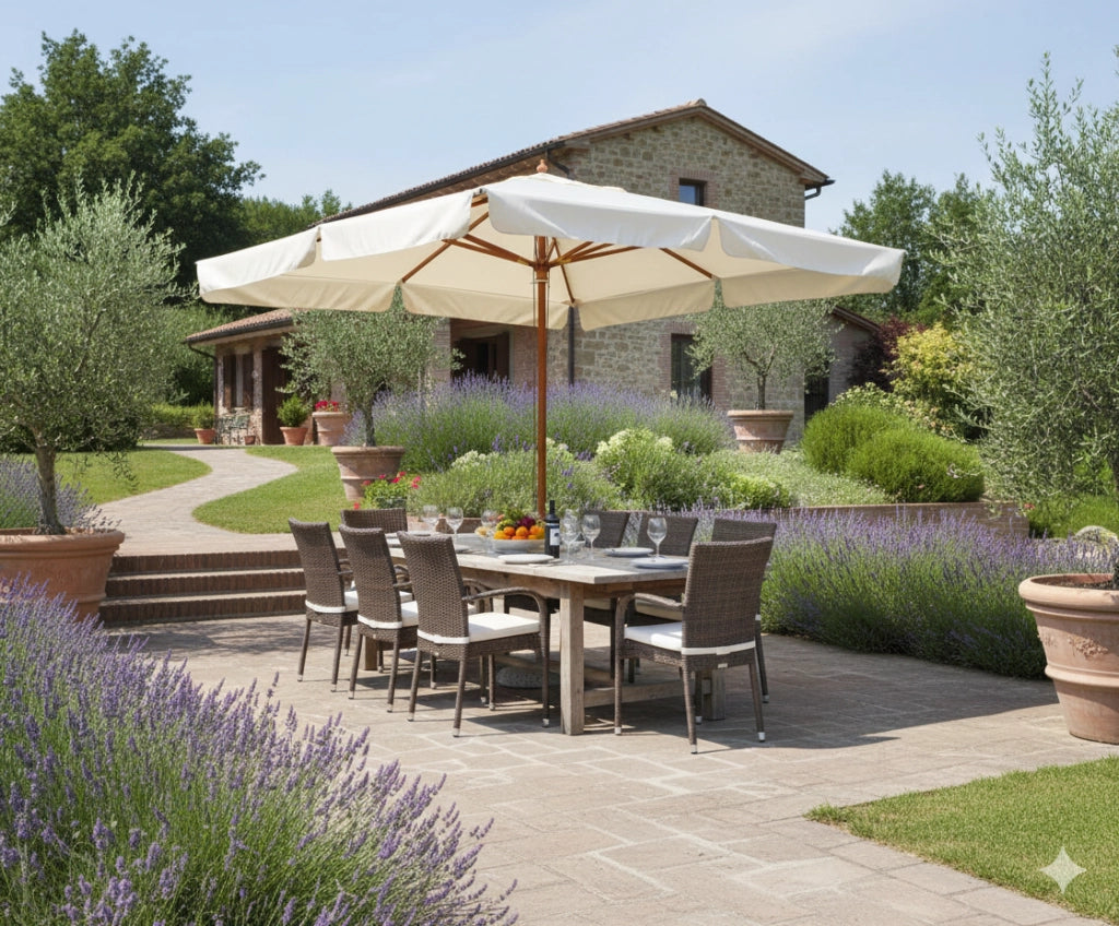 Ombrellone da Giardino 3x4 m Palo Ø48 mm in Legno Vorghini De Lux Ecrù