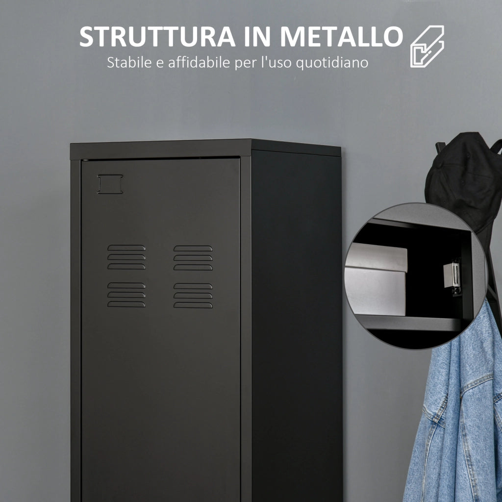 Easycomfort Armadietto Metallico Stile Industriale a un'Anta per Ingresso e Camera, 43x50x180cm, Nero