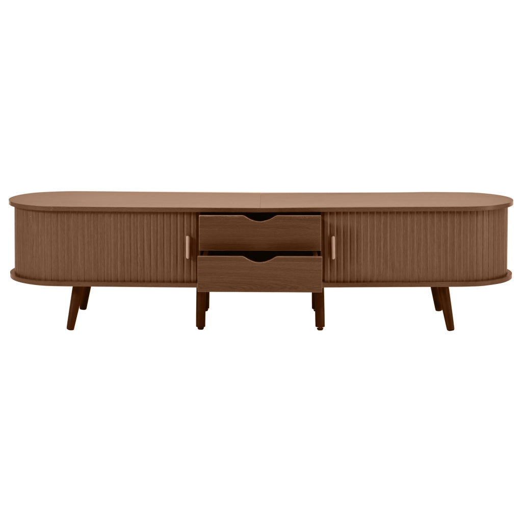 Set mobile TV e tavolino con cassetti e ripiano aperto in MDF noce