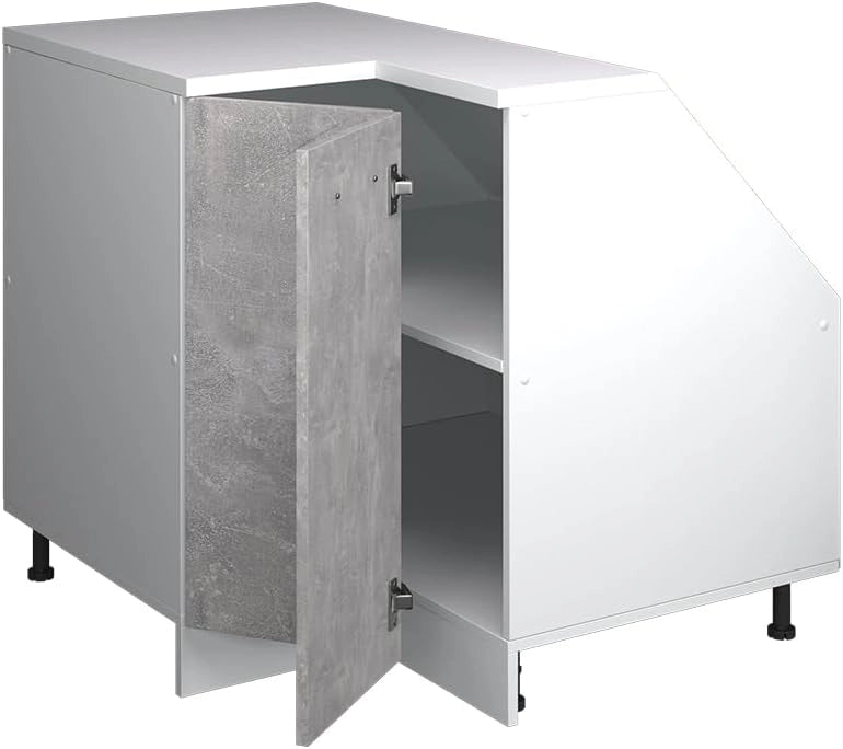 Mobile sottotetto Mobile angolare Rion, Calcestruzzo, 75.6 x 81.6 cm con 1 porta, carcassa dell’armadio profondità 60 cm, adatto per il salvaspazio sotto tetti spioventi