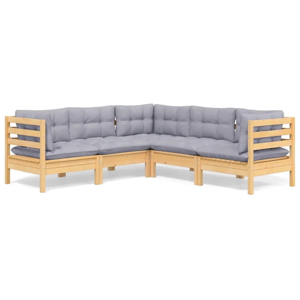 Set Divani da Giardino 5 pz con Cuscini Grigi Massello di Pino 3096670