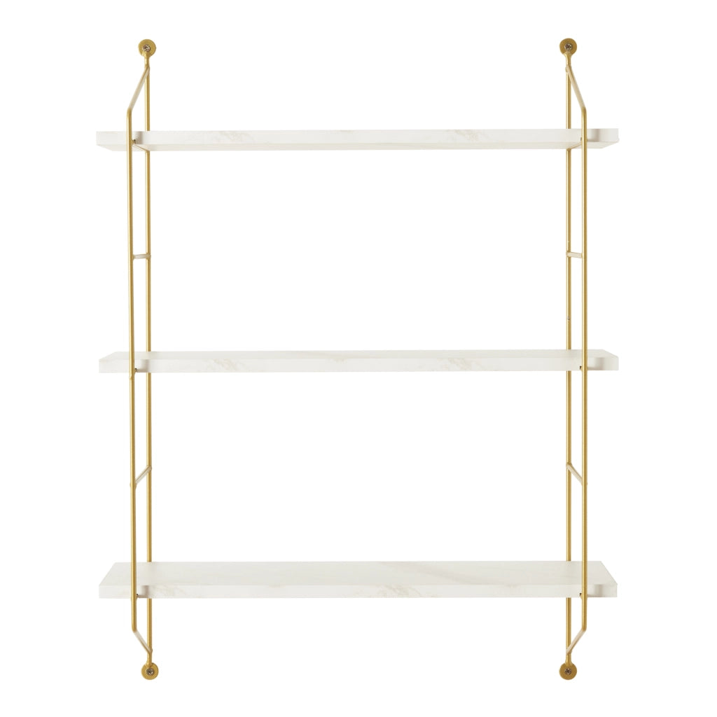 Scaffale da Parete Ösel a 3 Ripiani Regolabili 48 x 15 x 63.5 cm Effetto Marmo Bianco / Oro [en.casa]