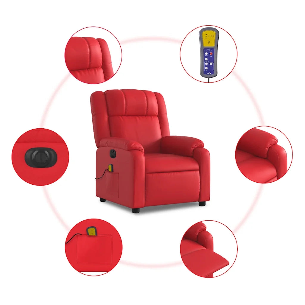 Poltrona Massaggio Elettrica Reclinabile Rosso Similpelle 3205148