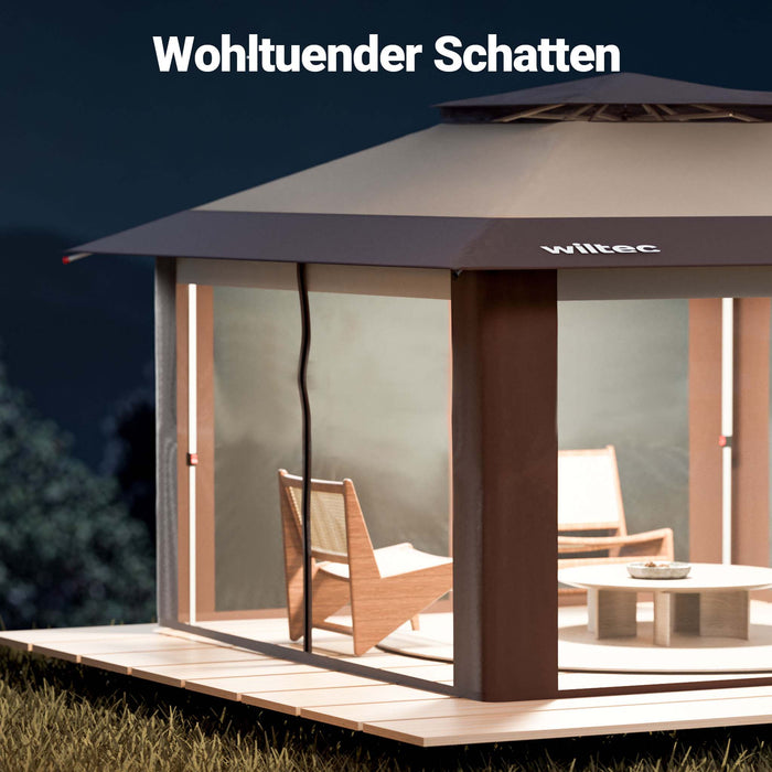 Gazebo pieghevole con zanzariera, beige 4 x 4 m, impermeabile, UV 50+, Tendone per feste