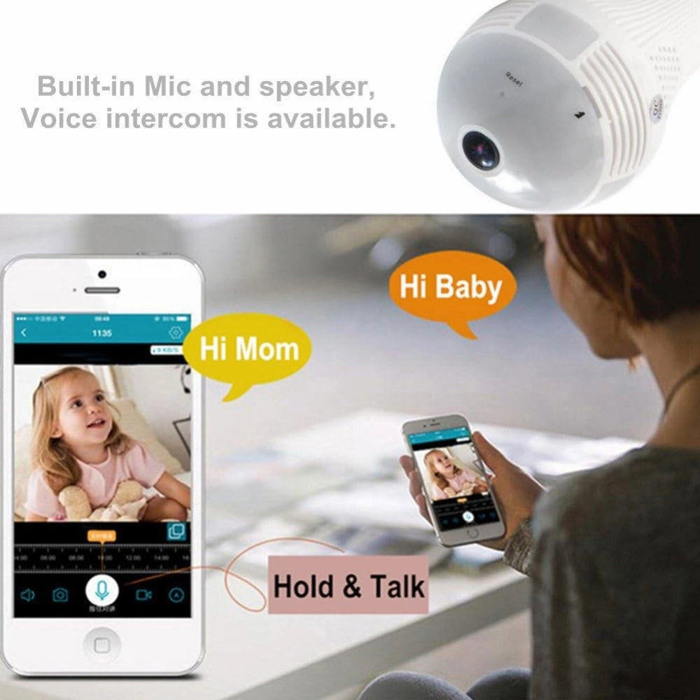 Trade Shop - Telecamera Ip Wifi Lampadina Led Occhio Camera Nascosta Spia E27 180° Panoramica -