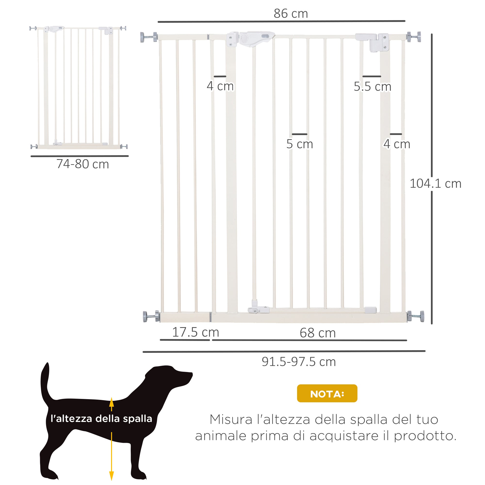 Cancelletto di Sicurezza per Cani 86x104,1 cm in Metallo e Plastica Bianco