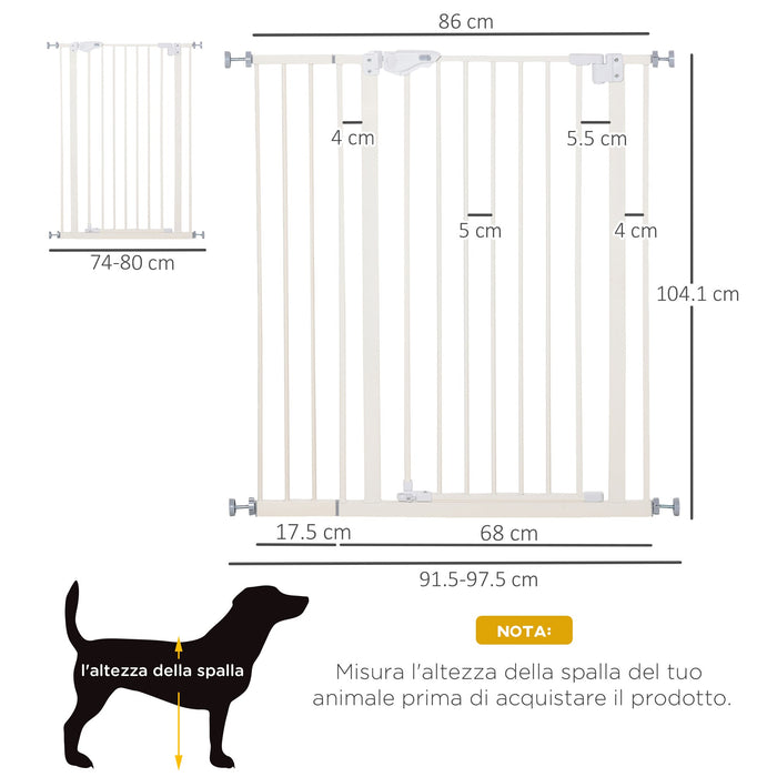 Cancelletto di Sicurezza per Cani 86x104,1 cm in Metallo e Plastica Bianco