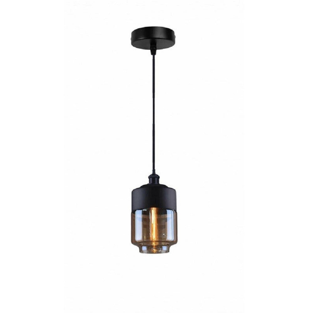 Trade Shop - Lampadario A Sospensione Vintage Soffitto Attacco E27 Effetto Ambrato Nero Lp-14 -