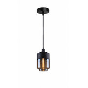 Trade Shop - Lampadario A Sospensione Vintage Soffitto Attacco E27 Effetto Ambrato Nero Lp-14 -