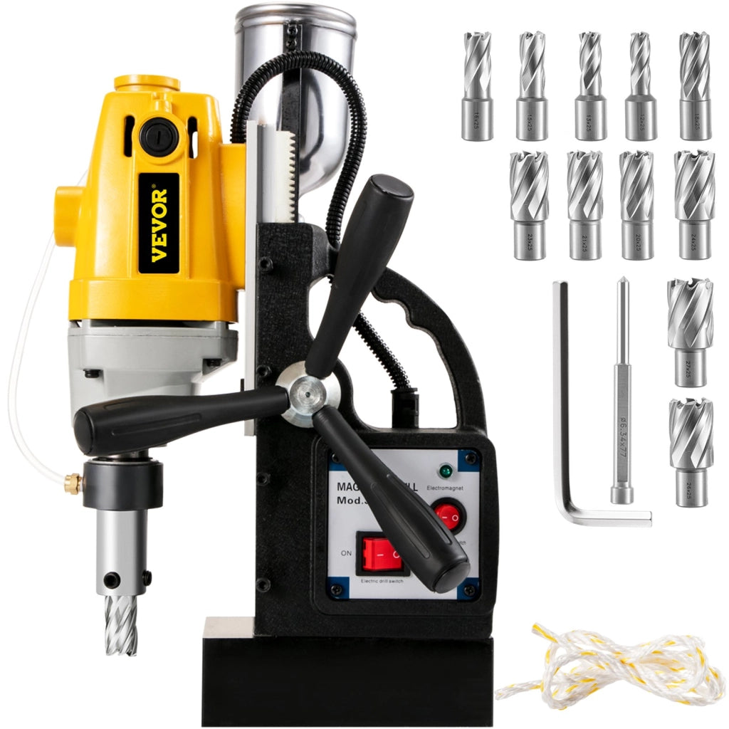 Trapano magnetico MD40 1100W 230V con 11 punte elicoidali 12000N per metallo e officina