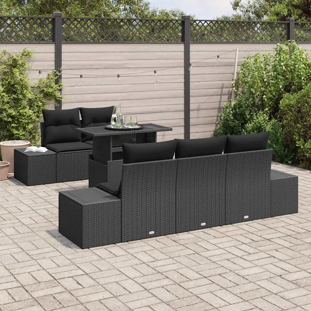 Set Divano da Giardino con cuscino con archiviazione 6 pcs Nero