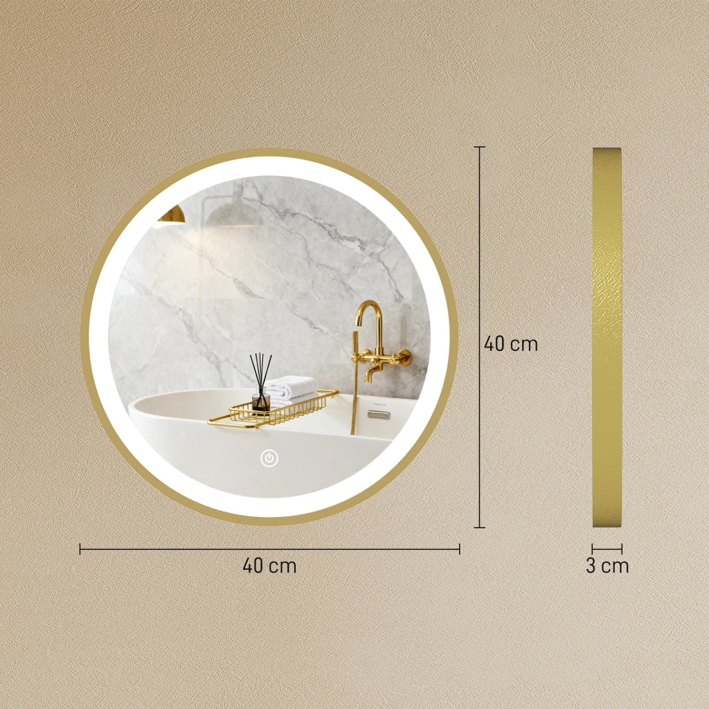 Specchio Bagno LED Rotondo 40 cm ¨C zephmum ¨C Dorato, Regolabile, 3 Luci