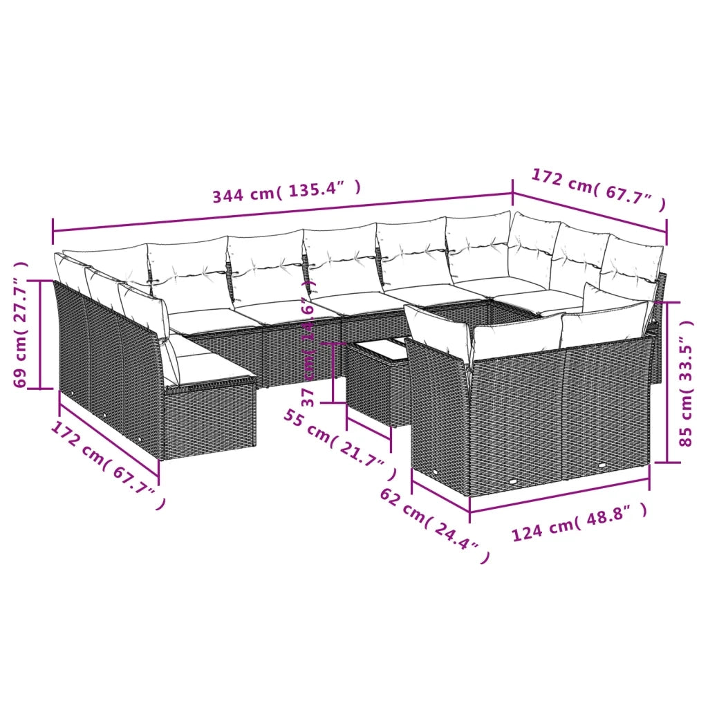 Set Divani da Giardino 13pz con Cuscini Nero in Polyrattan 3250274