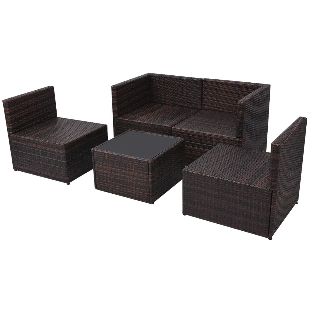 Set Divani da Giardino 5 pz | Set Salotto da Giardino con Cuscini in Polyrattan Marrone