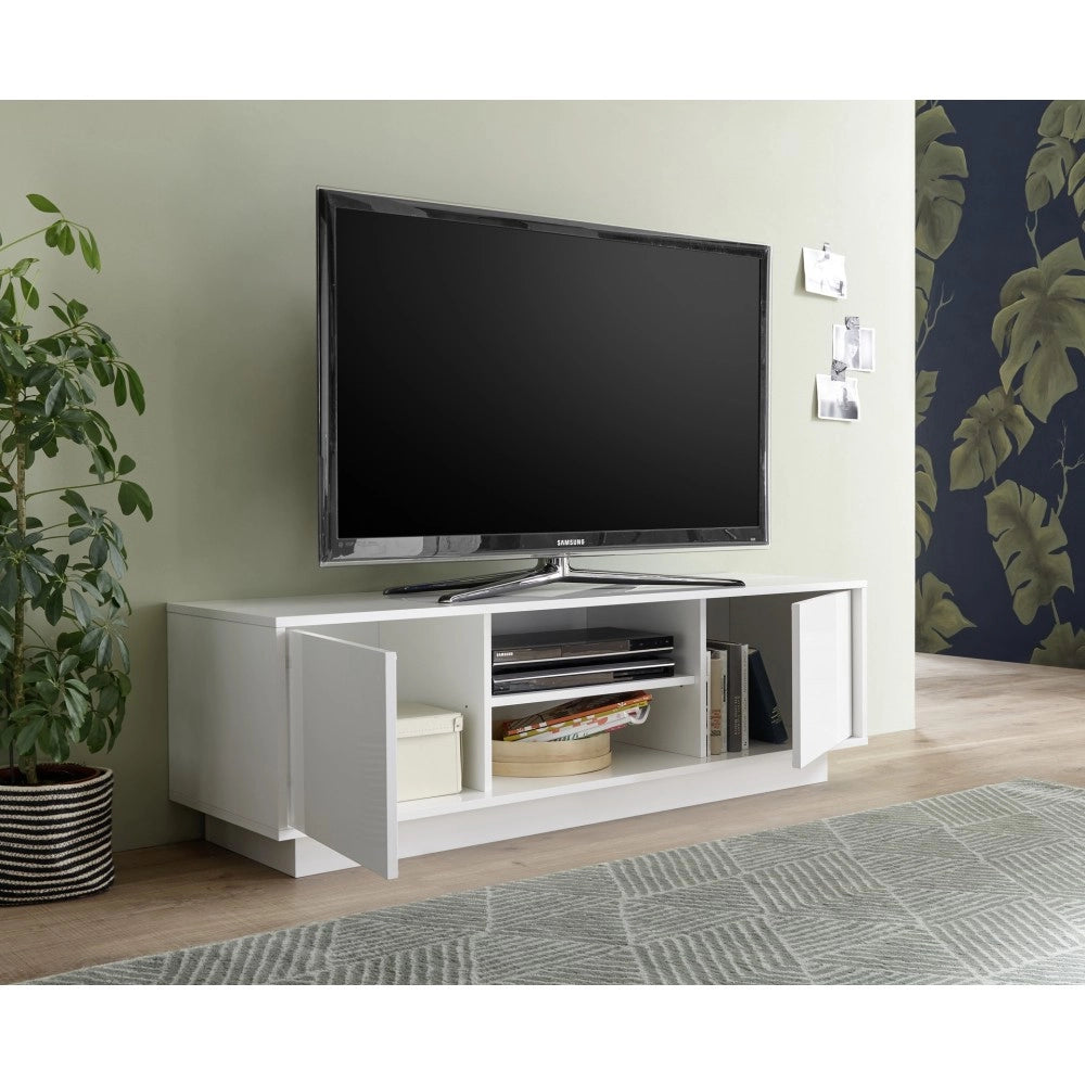 Mobile porta Tv 2 ante e vano a giorno Ice 139x43x44H colore bianco lucido