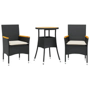 Set Pranzo da Giardino 3 pz | Set Salotto da Giardino con Cuscini Nero Polyrattan Acacia
