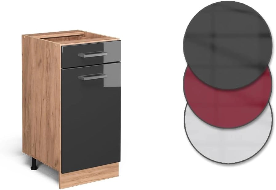 Mobiletto base per cucina R-Line, Antracite lucido, 40 cm senza piano di lavoro, per la libera combinazione all'interno di sistemi cucina modulari