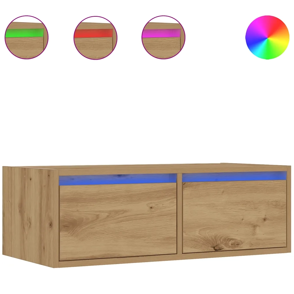 Mobile Porta TV con Luci LED Rovere Artigianale 75x35,5x25 cm 860237