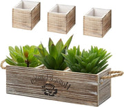 Cassa in forma di mattoni in legno | Retro cassa in forma di mattoni con 3 contenitori | Pezzo unico - 34 cm lungo | Casse in legno e inserti in plastica