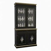 Cristalliera 2 porte shabby legno nero decorata filo oro 105x42x206 - Mobili 2G