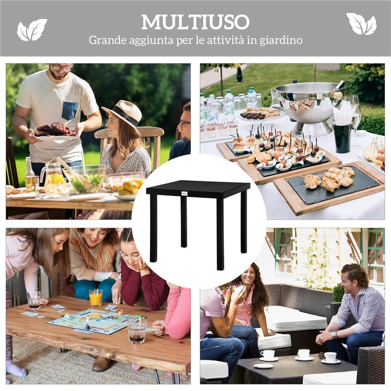 TAVOLO DA GIARDINO TAVOLA DA PRANZO EFFETTO LEGNO, 78X78 CM, NERO