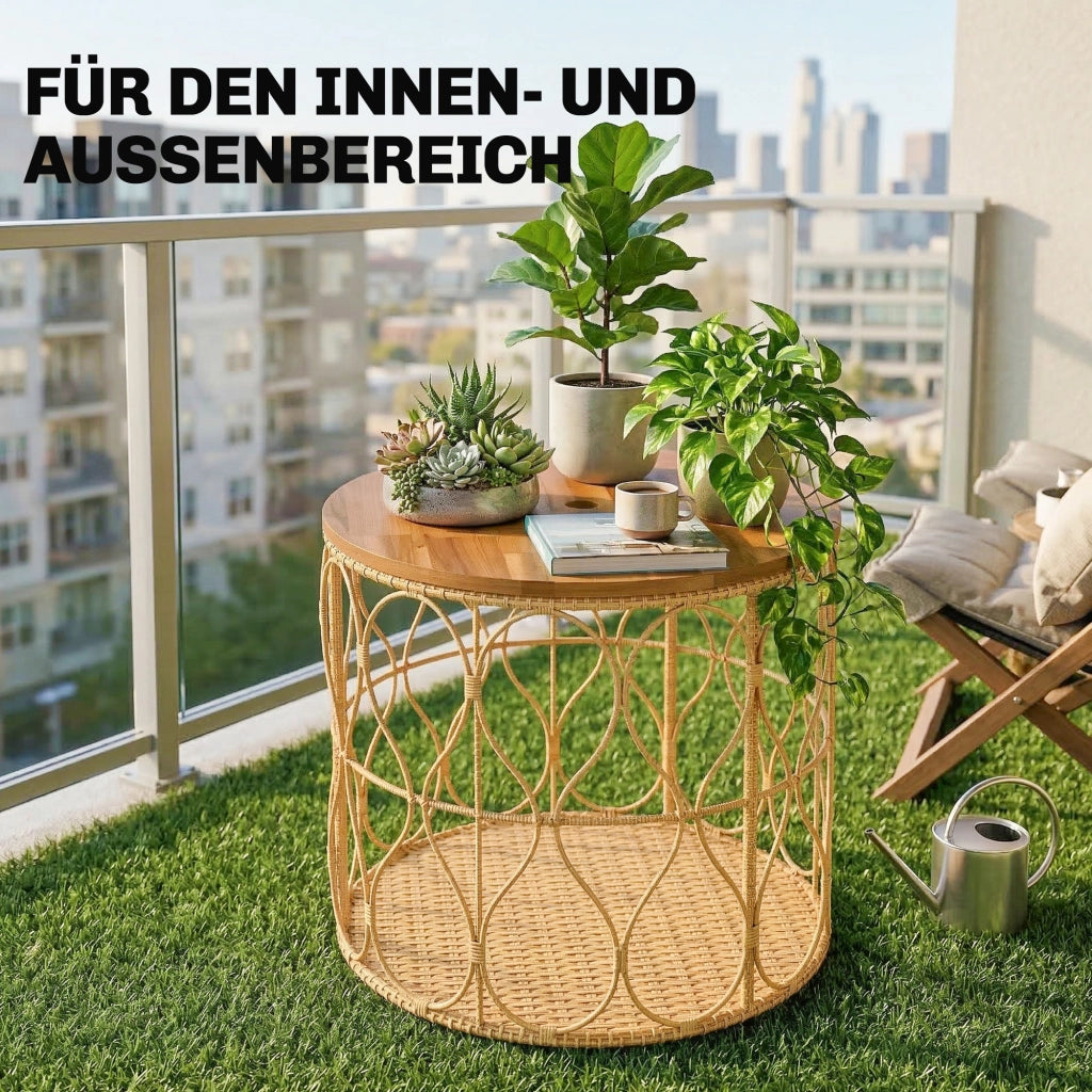 Tavolino da giardino ¨C zephmum ¨C legno acacia effetto rattan ?50 cm