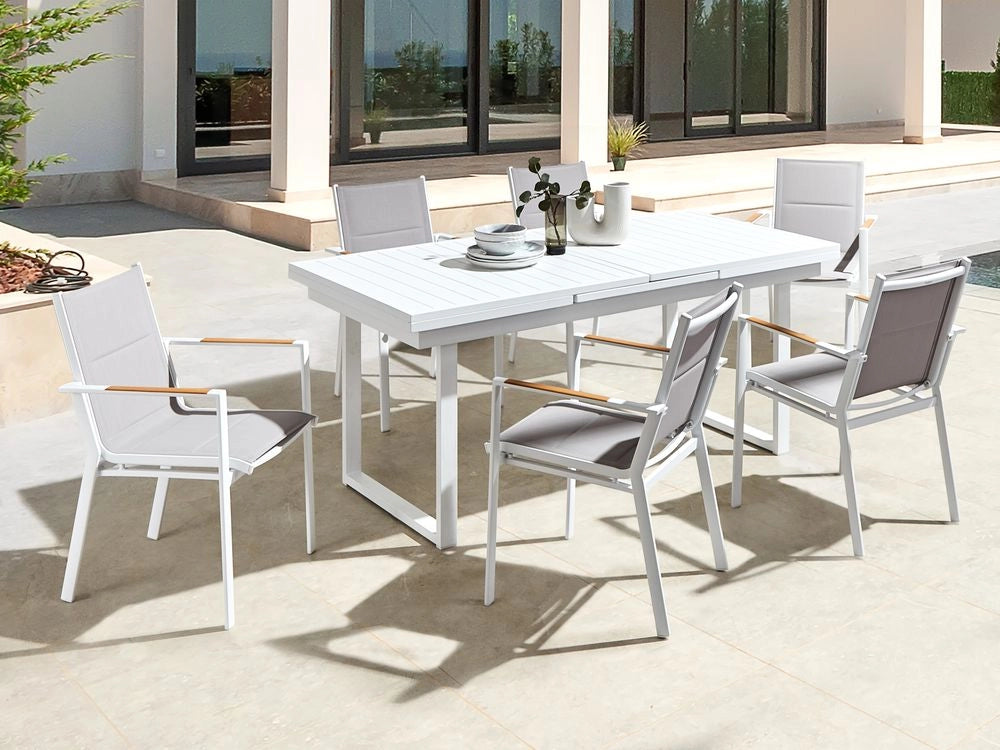 Set da giardino 8 posti con tavolo allungabile e sedie in alluminio grigio stile moderno esterno