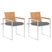 Sedie da Giardino 2 pz con Cuscini in Legno di Teak e Acciaio cod mxl 24295