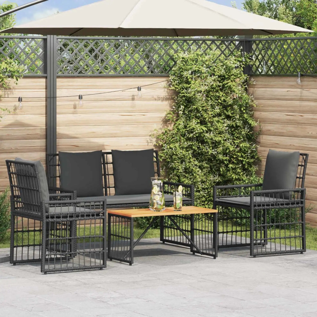 Set di Mobili da Esterno 4 pz | Set Salotto da Giardino Nero e Grigio scuro