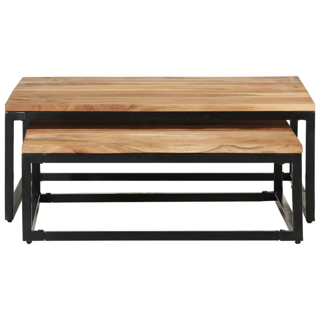 Tavolini da Salotto Impilabili 2 pz Legno Massello di Acacia cod mxl 12699