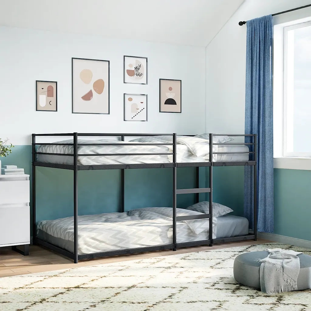 Letto a Castello senza Materasso-Struttura Letto a Castello Nero 100x200 cm in Acciaio 401143