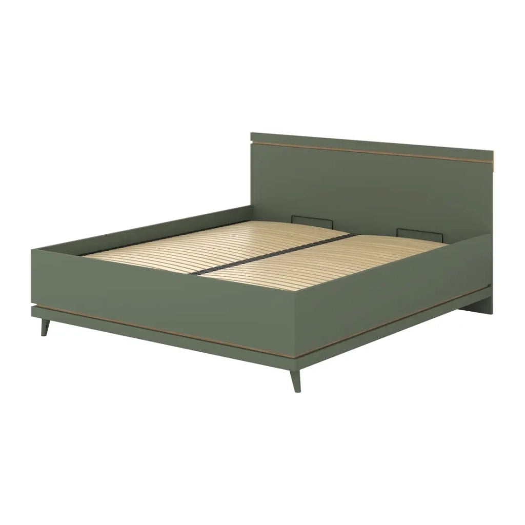 Letto con doghe NOKI – 180x200 cm verde e legno – Stile scandinavo
