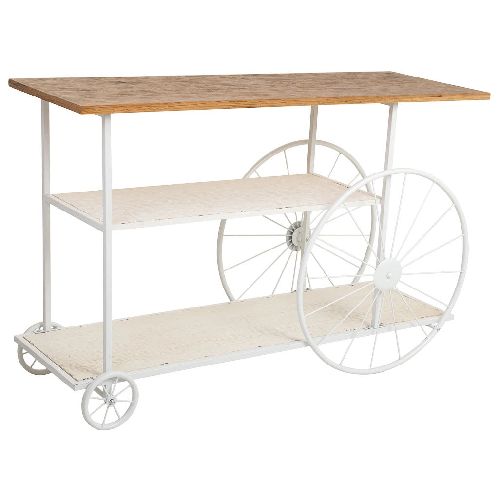 Console in legno e metallo laccato bianco con 2 ripiani 120x42x78h cm