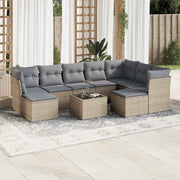Set Divano da Giardino 10 pz con Cuscini Beige in Polyrattan