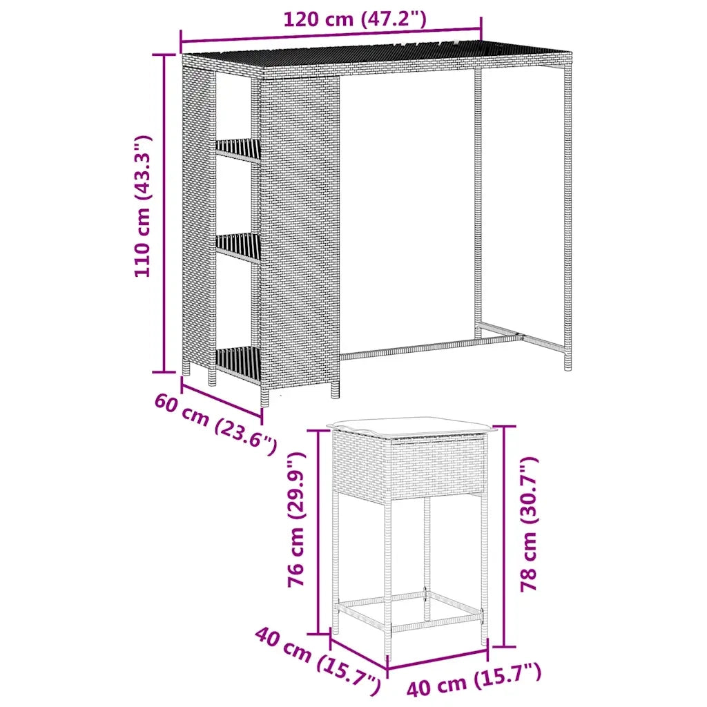 Set Bar da Giardino 5 pz | Set Salotto da Giardino con Cuscini in Polyrattan Nero
