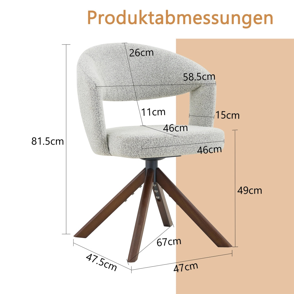 SEDIA Girevole 360° Set da 2 pezzi 81,5 cm Tessuto grigio chiaro e legno di noce