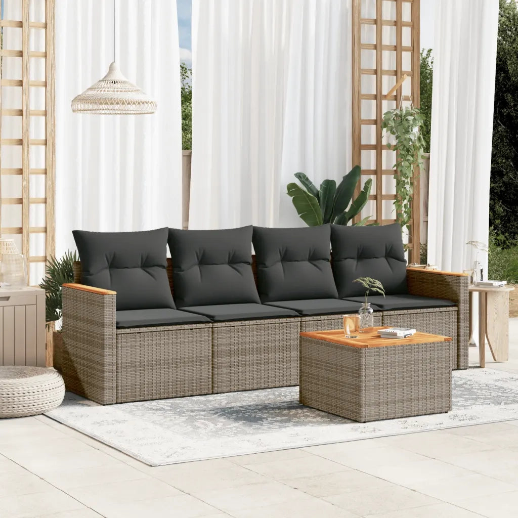 Set Divano da Giardino 5 pz con Cuscini Grigio in Polyrattan