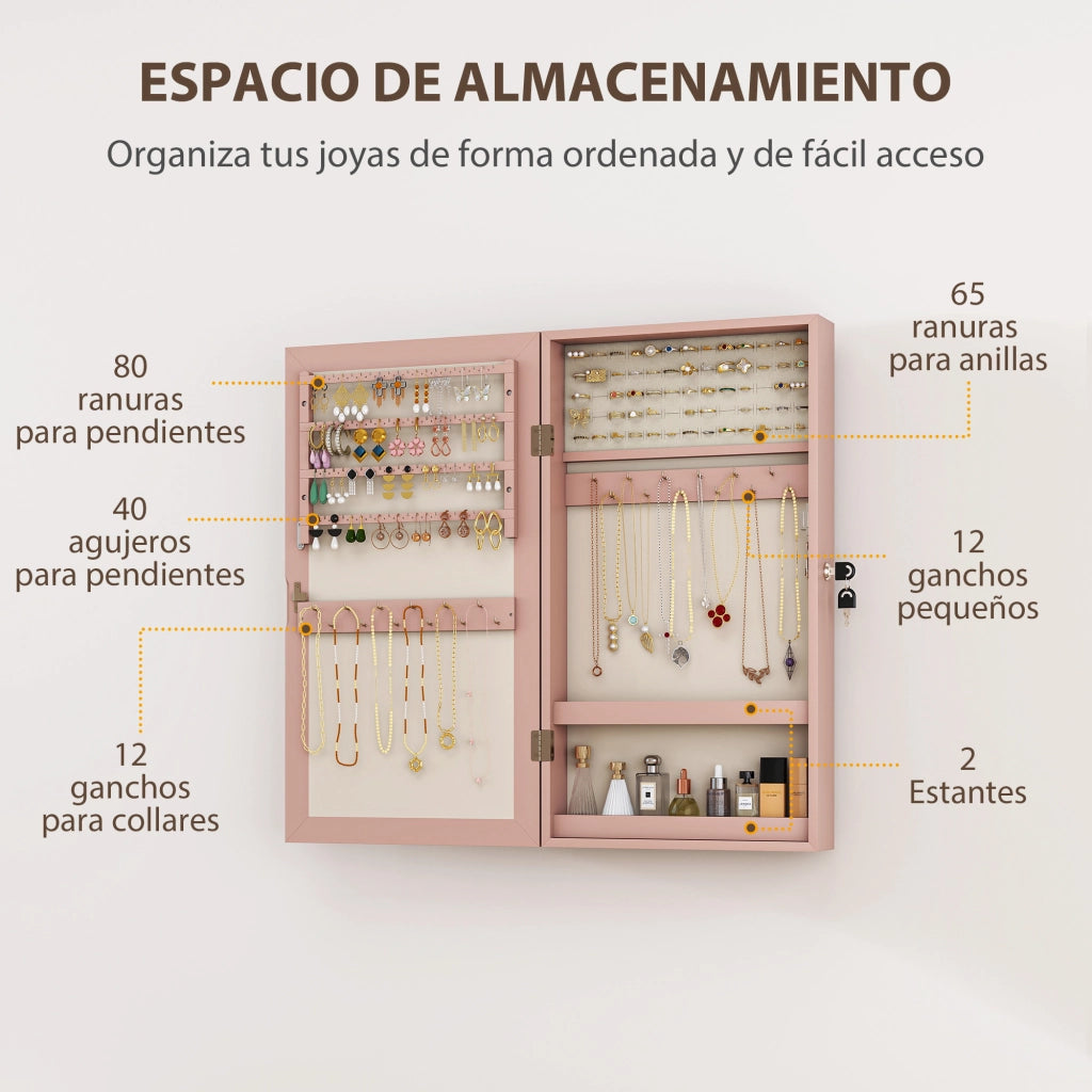 Specchio Cassettiera da Parete con Cassetti e Chiusura ¨C Zephmum ¨C Rosa e Beige