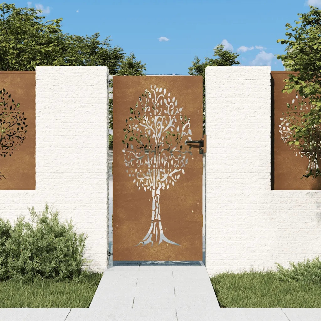 Cancello da giardino 85x175 cm in acciaio Corten con design ad albero 153212