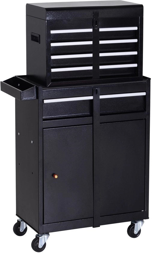Carrello di lavoro con 5 carichi - ruote 360° - antiscivolo - nero
