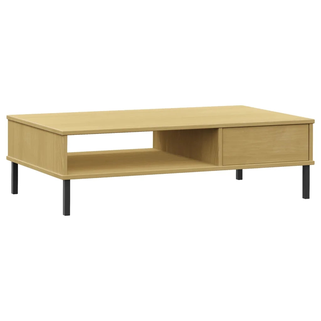 Tavolino salotto | Tavolino da caff¨¨ | Tavolino da Soggiorno Gambe Metallo Marrone Legno Massello Pino OSLO